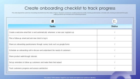 Client Acquisition Journey Plan Create Onboarding Checklist To Track Progress Infographics PDF