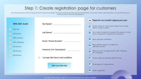 Client Acquisition Journey Plan Step 1 Create Registration Page For Customers Pictures PDF