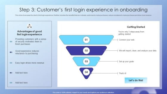 Client Acquisition Journey Plan Step 3 Customers First Login Experience In Onboarding Diagrams PDF