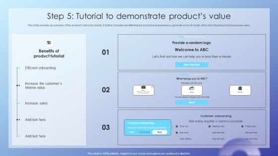 Client Acquisition Journey Plan Step 5 Tutorial To Demonstrate Products Value Elements PDF