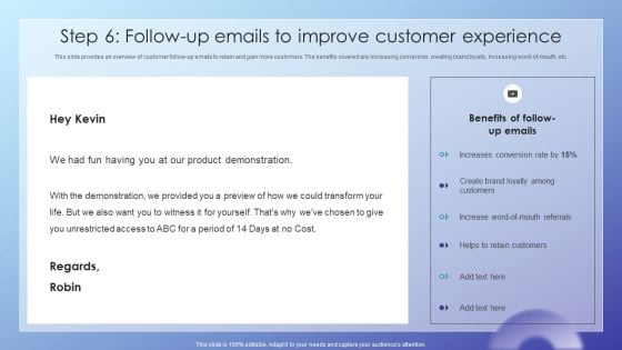 Client Acquisition Journey Plan Step 6 Follow Up Emails To Improve Customer Demonstration PDF