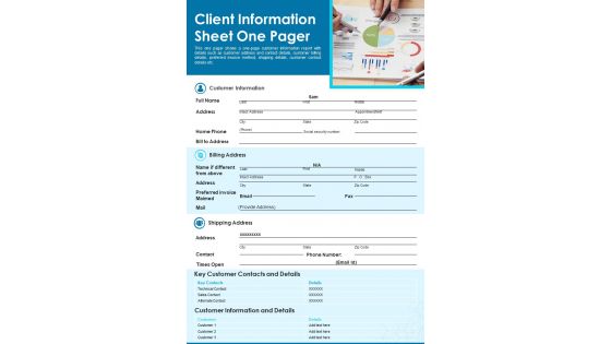 Client Information Sheet One Pager PDF Document PPT Template