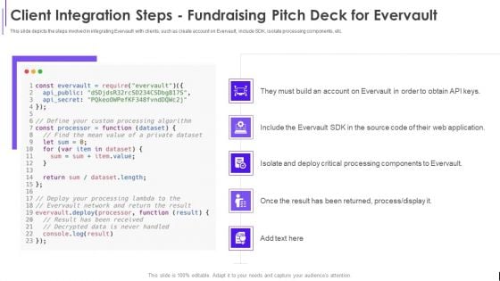 Client Integration Steps Fundraising Pitch Deck For Evervault Ppt Model Themes PDF Client Integration Steps Fundraising Pitch Deck For Evervault Ppt Model Themes PDF