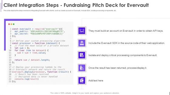 Client Integration Steps Fundraising Pitch Deck For Evervault Ppt Model Themes PDF