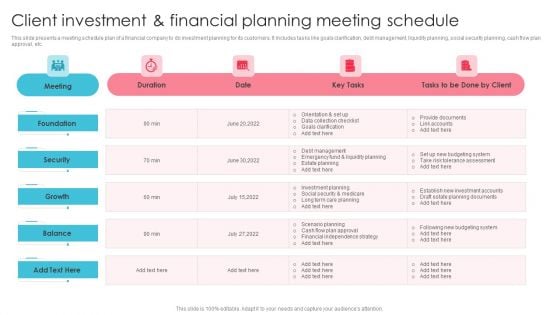 Client Investment And Financial Planning Meeting Schedule Graphics PDF Client Investment And Financial Planning Meeting Schedule Graphics PDF