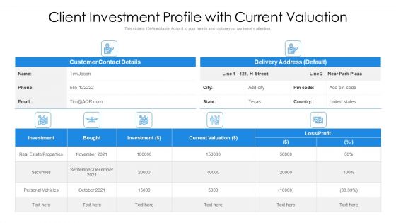 Client Investment Profile With Current Valuation Ppt PowerPoint Presentation Gallery Slide Download PDF