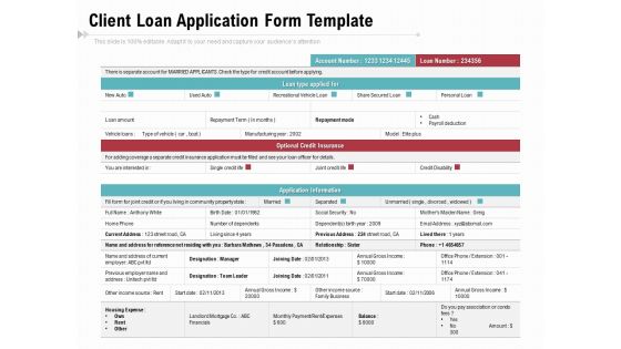 Client Loan Application Form Template Ppt PowerPoint Presentation Gallery Background PDF