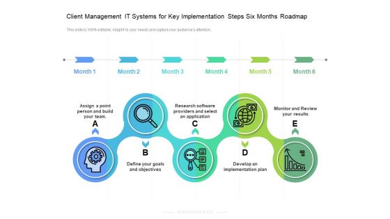 Client Management IT Systems For Key Implementation Steps Six Months Roadmap Diagrams