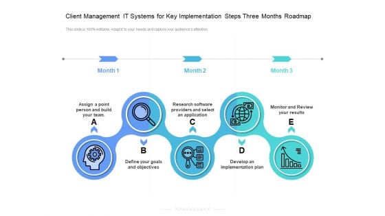 Client Management IT Systems For Key Implementation Steps Three Months Roadmap Themes