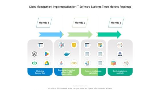 Client Management Implementation For IT Software Systems Three Months Roadmap Inspiration