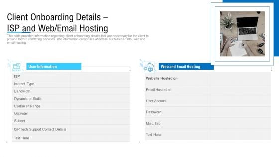 Client Onboarding Details ISP And Web Email Hosting Ppt Styles Mockup PDF
