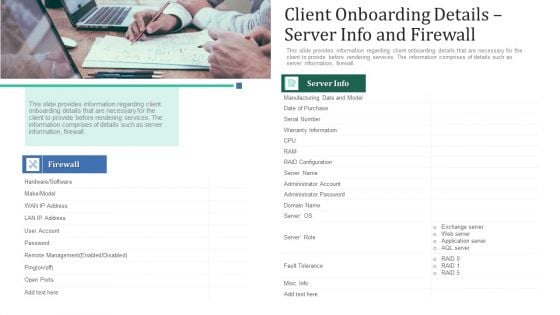 Client Onboarding Details Server Info And Firewall Ppt Summary Vector PDF