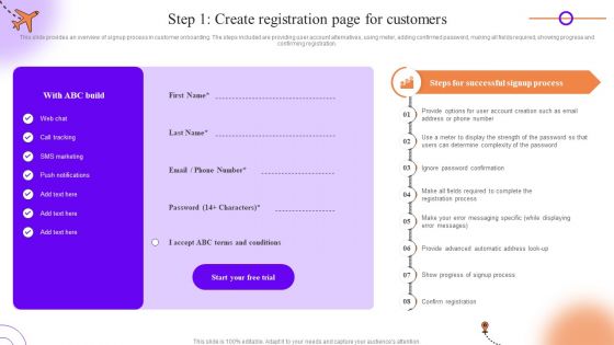 Client Onboarding Journey Impact On Business Step 1 Create Registration Page For Customers Template PDF