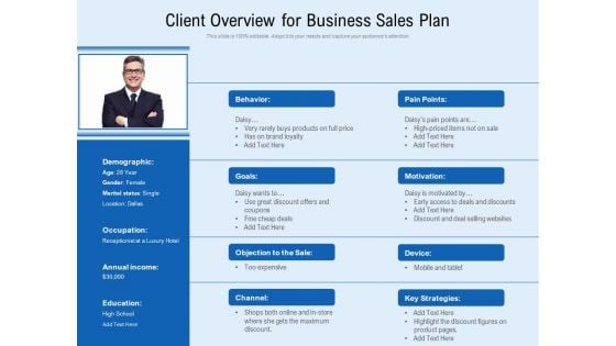 Client Overview For Business Sales Plan Ppt PowerPoint Presentation Gallery Inspiration PDF