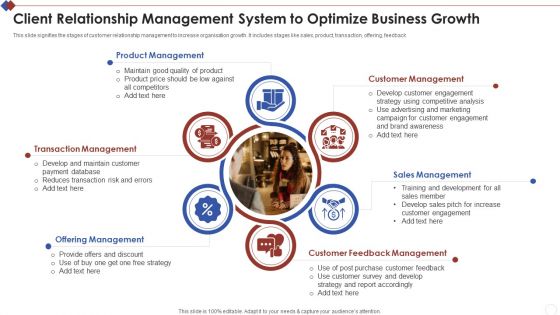 Client Relationship Management System To Optimize Business Growth Template PDF