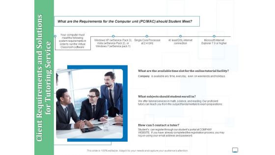 Client Requirements And Solutions For Tutoring Service Ppt Pictures Templates PDF