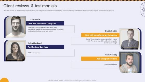 Client Reviews And Testimonials Residential And Commercial Building Construction Infographics PDF Client Reviews And Testimonials Residential And Commercial Building Construction Infographics PDF