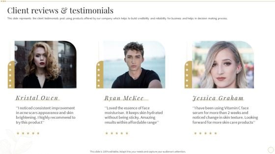 Client Reviews And Testimonials Skin Care And Beautifying Products Company Profile Introduction PDF Client Reviews And Testimonials Skin Care And Beautifying Products Company Profile Introduction PDF