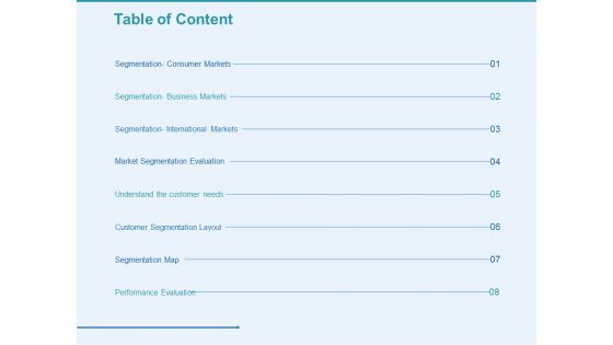 Client Segmentation Analysis Table Of Content Ppt Gallery Format PDF