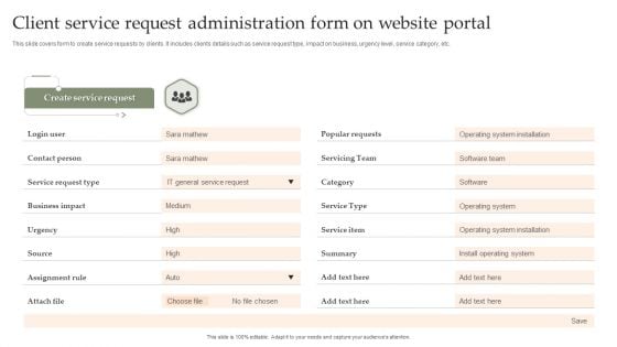 Client Service Request Administration Form On Website Portal Background PDF Client Service Request Administration Form On Website Portal Background PDF