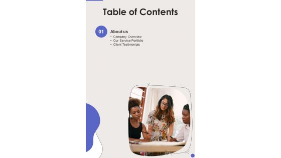 Client Service Support Proposal Table Of Contents One Pager Sample Example Document Client Service Support Proposal Table Of Contents One Pager Sample Example Document