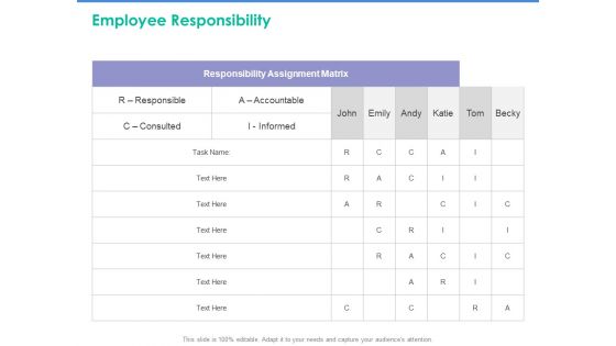 Client Specific Progress Assessment Employee Responsibility Ppt Gallery Shapes PDF