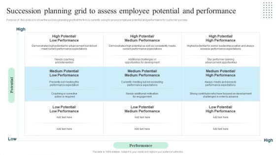 Client Success Playbook Succession Planning Grid To Assess Employee Potential And Performance Template PDF