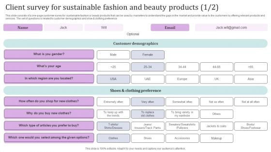 Client Survey For Sustainable Fashion And Beauty Products Survey SS