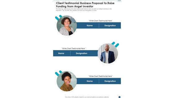 Client Testimonial Business Proposal To Raise Funding From Angel Investor One Pager Sample Example Document Client Testimonial Business Proposal To Raise Funding From Angel Investor One Pager Sample Example Document