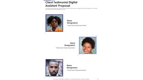 Client Testimonial Digital Assistant Proposal One Pager Sample Example Document Client Testimonial Digital Assistant Proposal One Pager Sample Example Document