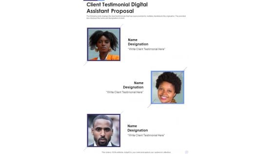 Client Testimonial Digital Assistant Proposal One Pager Sample Example Document