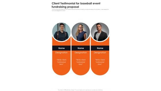 Client Testimonial For Baseball Event Fundraising Proposal One Pager Sample Example Document Client Testimonial For Baseball Event Fundraising Proposal One Pager Sample Example Document