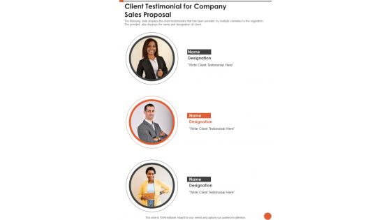 Client Testimonial For Company Sales Proposal One Pager Sample Example Document Client Testimonial For Company Sales Proposal One Pager Sample Example Document