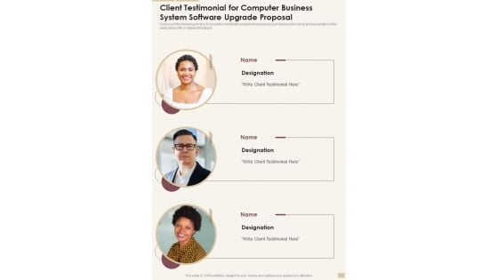 Client Testimonial For Computer Business System Software Upgrade One Pager Sample Example Document Client Testimonial For Computer Business System Software Upgrade One Pager Sample Example Document