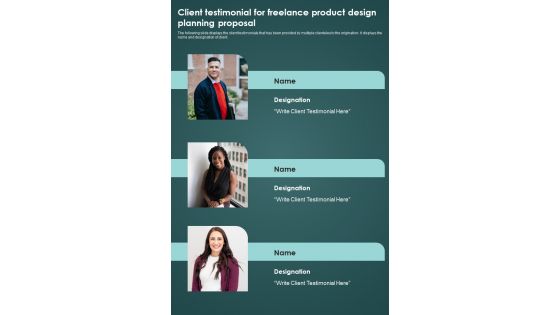 Client Testimonial For Freelance Product Design Planning Proposal One Pager Sample Example Document