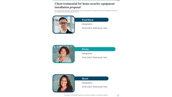 Client Testimonial For Home Security Equipment Installation One Pager Sample Example Document Client Testimonial For Home Security Equipment Installation One Pager Sample Example Document