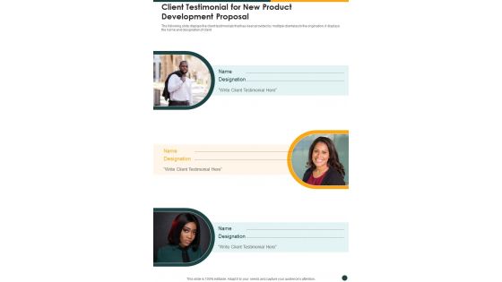 Client Testimonial For New Product Development Proposal One Pager Sample Example Document Client Testimonial For New Product Development Proposal One Pager Sample Example Document