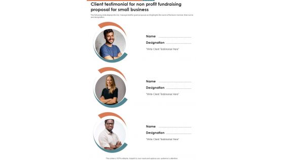 Client Testimonial For Non Profit Fundraising For Small Business One Pager Sample Example Document