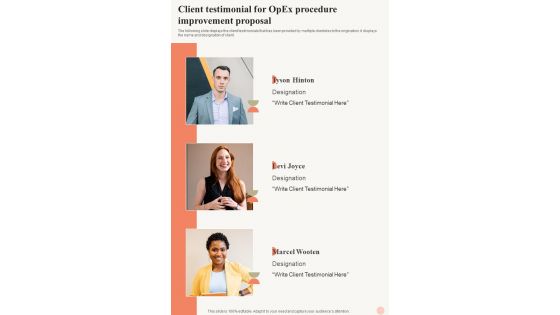 Client Testimonial For Opex Procedure Improvement Proposal One Pager Sample Example Document