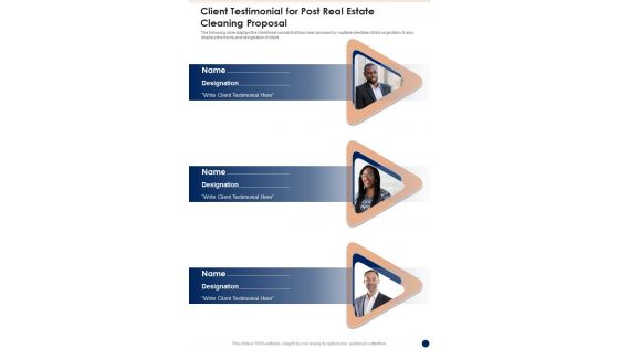 Client Testimonial For Post Real Estate Cleaning Proposal One Pager Sample Example Document Client Testimonial For Post Real Estate Cleaning Proposal One Pager Sample Example Document