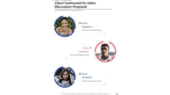 Client Testimonial For Sales Discussion Proposal One Pager Sample Example Document