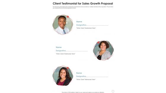 Client Testimonial For Sales Growth Proposal One Pager Sample Example Document