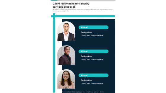 Client Testimonial For Security Services Proposal One Pager Sample Example Document