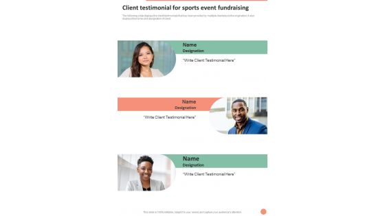 Client Testimonial For Sports Event Fundraising One Pager Sample Example Document