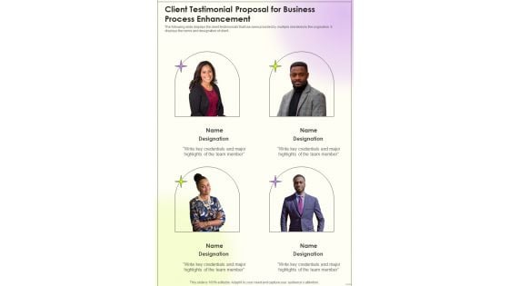 Client Testimonial Proposal For Business Process Enhancement One Pager Sample Example Document Client Testimonial Proposal For Business Process Enhancement One Pager Sample Example Document