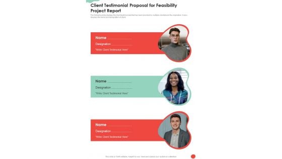 Client Testimonial Proposal For Feasibility Project Report One Pager Sample Example Document Client Testimonial Proposal For Feasibility Project Report One Pager Sample Example Document