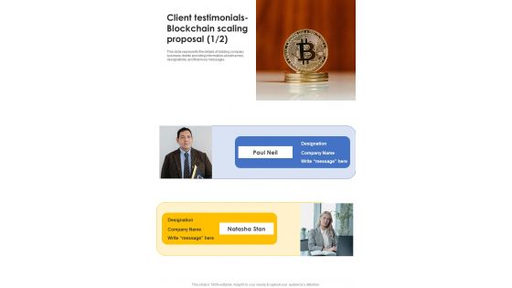 Client Testimonials Blockchain Scaling Proposal One Pager Sample Example Document