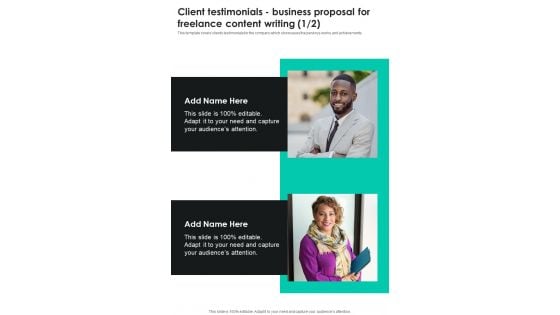 Client Testimonials Business Proposal For Freelance Content Writing One Pager Sample Example Document Client Testimonials Business Proposal For Freelance Content Writing One Pager Sample Example Document
