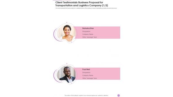 Client Testimonials Business Proposal For Transportation And Logistics Company One Pager Sample Example Document Client Testimonials Business Proposal For Transportation And Logistics Company One Pager Sample Example Document