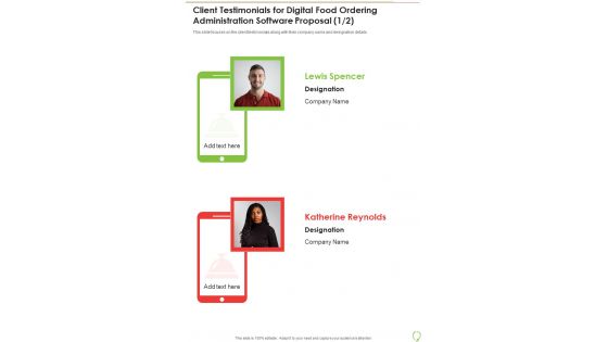 Client Testimonials Digital Food Ordering Administration Software Proposal One Pager Sample Example Document Client Testimonials Digital Food Ordering Administration Software Proposal One Pager Sample Example Document